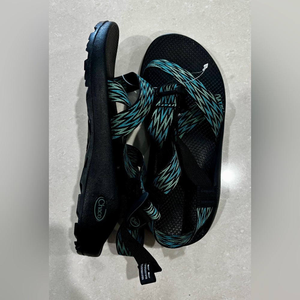 Chaco Men's Black and Teal Striped Z/Cloud Sandals - Picture 2 of 3